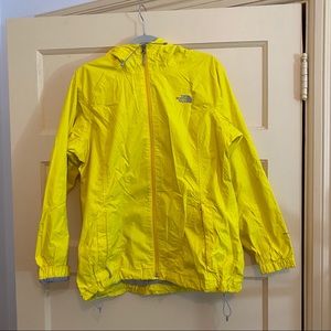 Yellow Northface rain jacket.